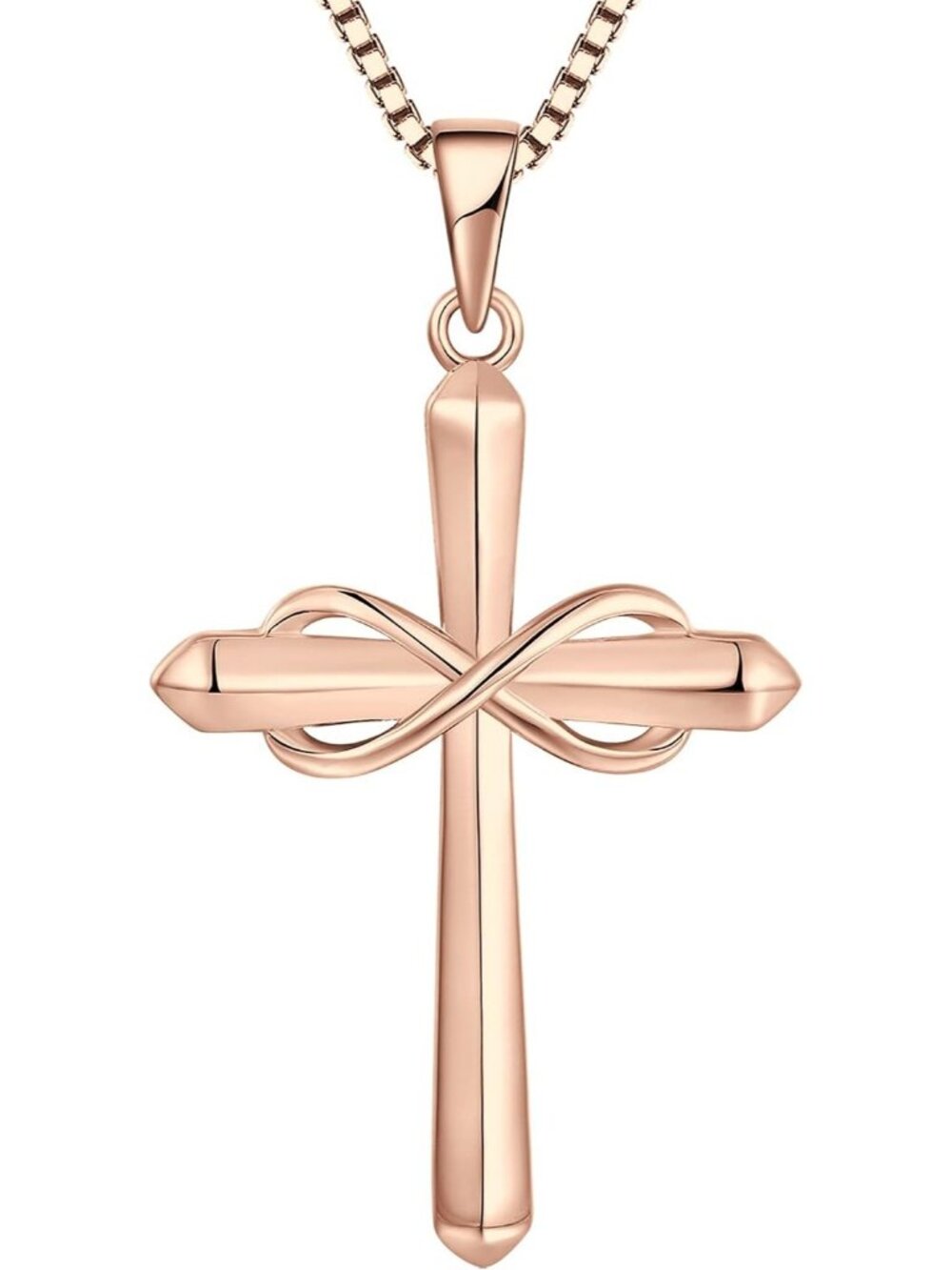 Women's Rose Gold Starchenie Infinity Cross Polished Pendant Crucifix Necklace